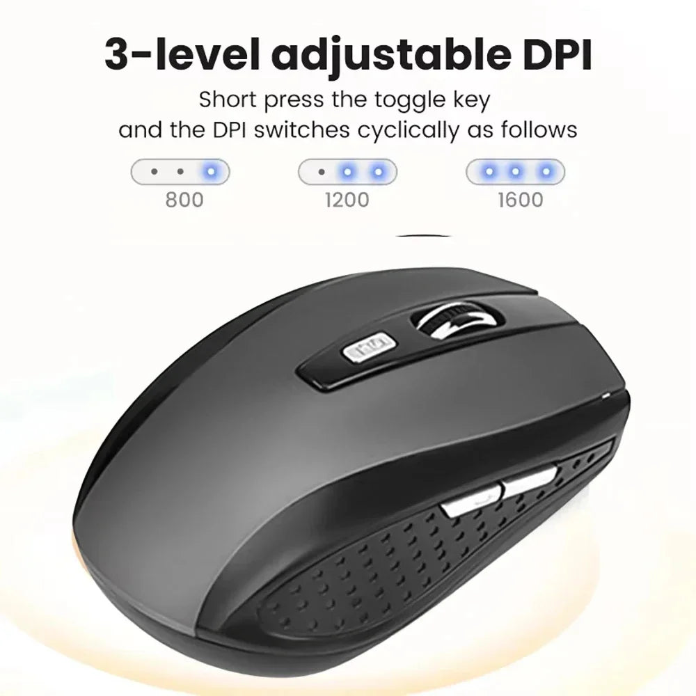 2.4G Wireless Mouse Ergonomics Design Silent Clicks Mouse Adjustable 1600DPI Levels for Computer Laptop Notebook Office Supplies