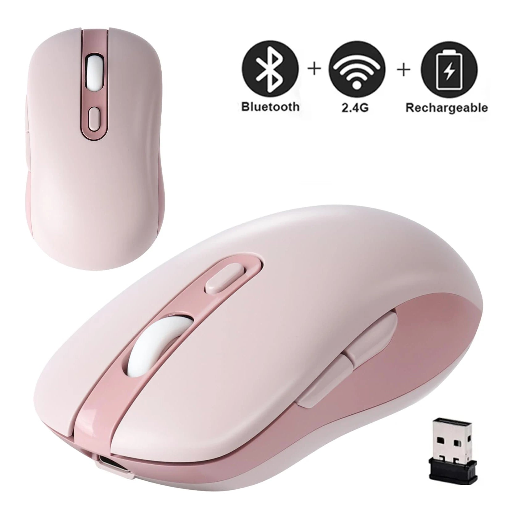 Dual Mode Wireless Mouse Type-C Rechargeable Bluetooth+USB Mause Portable Optical Silent Mice for Laptop PC Desktop Ipad