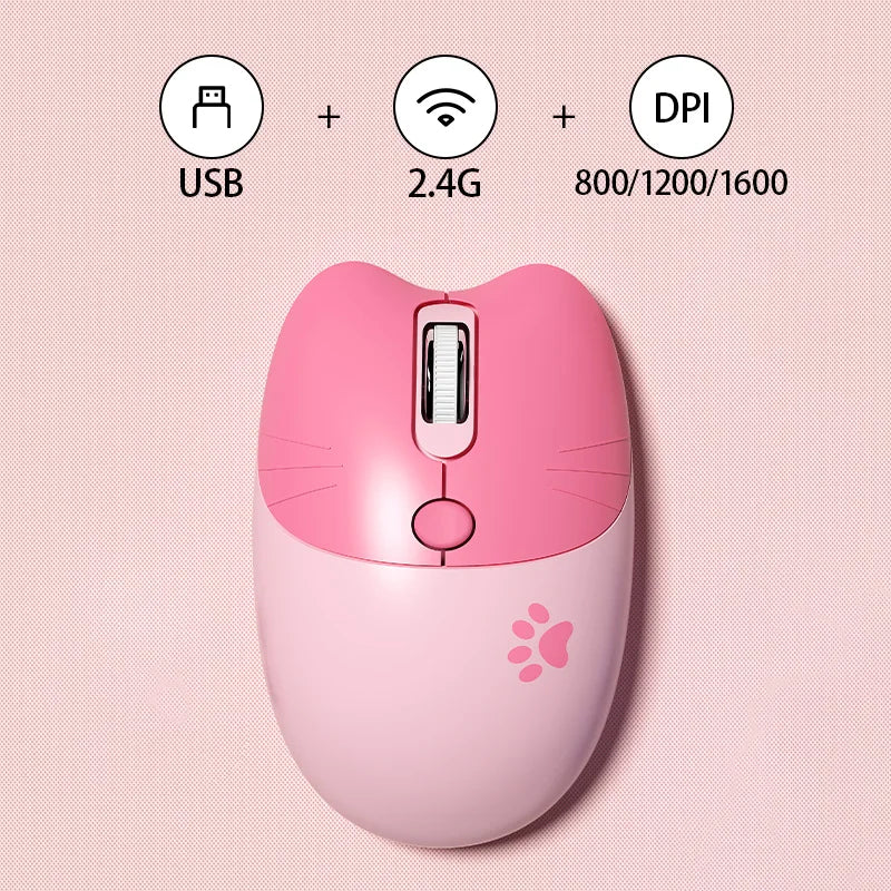 Mofii Cute Cat 2.4G Wireless Mouse, USB Receiver Plug and Play, 3 Adjustable DPI, Compatible with Laptop,PC, Computer