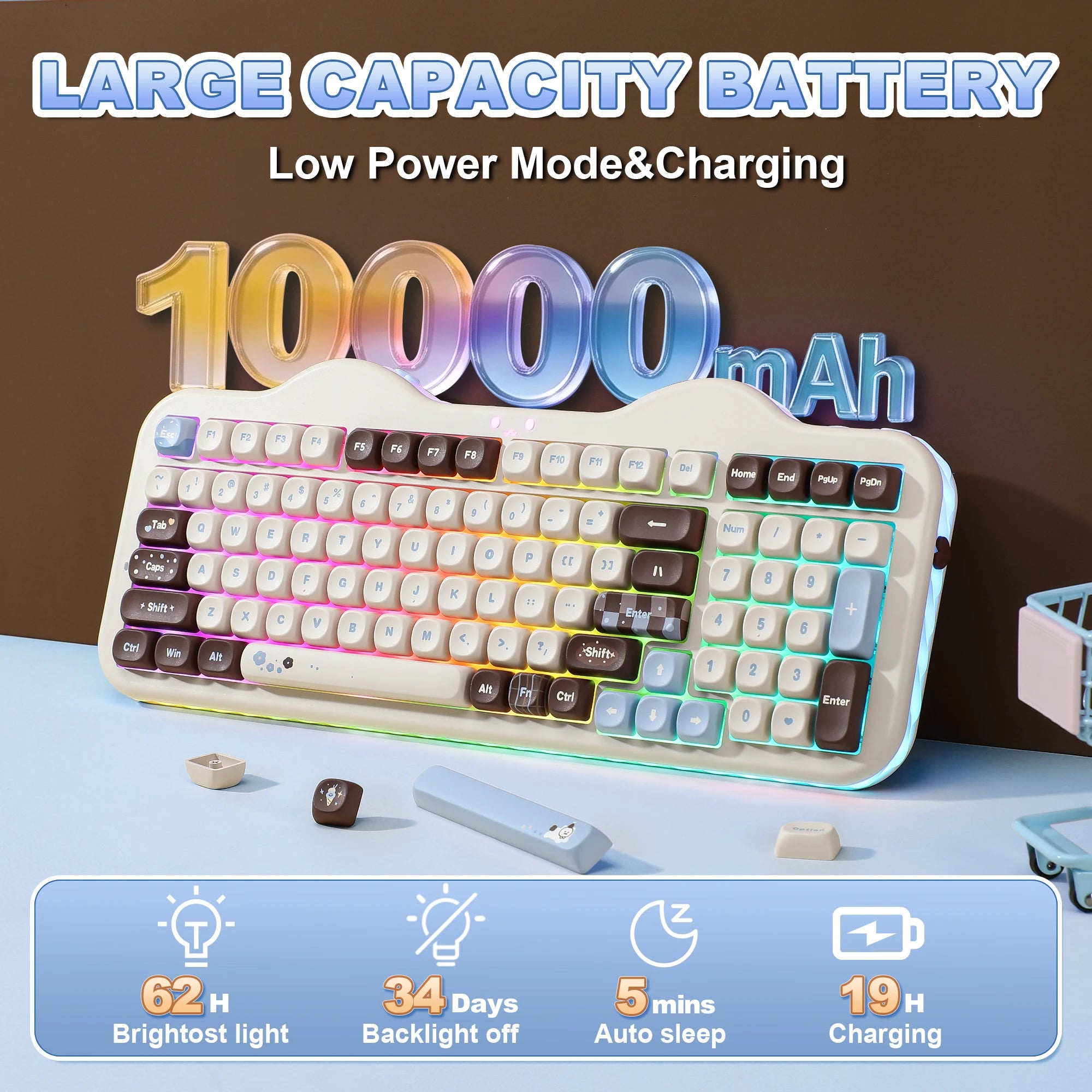 YUNZII C98 Wireless Mechanical Keyboard, 99-Key Hot Swap Gasket Keyboard with Numpad, Custom RGB Backlight,Cute Keeb for Win/Mac