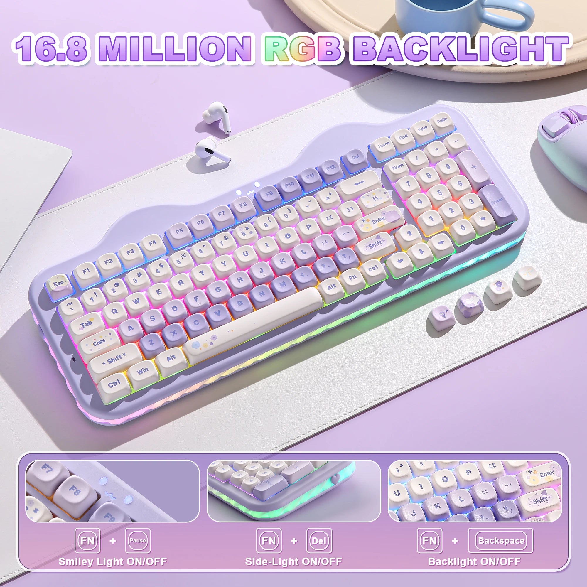 YUNZII C98 Wireless Mechanical Keyboard, 99-Key Hot Swap Gasket Keyboard with Numpad, Custom RGB Backlight,Cute Keeb for Win/Mac