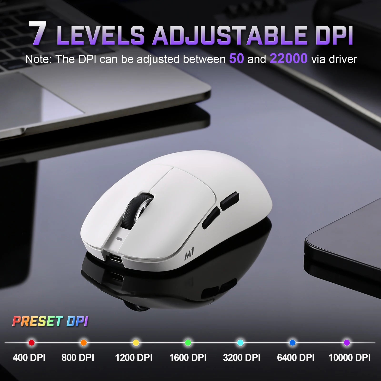 YUNZII M1 Wireless Gaming Mouse,Tri-Mode Lightweight Custom Mice,PAW3311 Sensor 10000DPI Rechargeable Wireless Mouse for Win&Mac