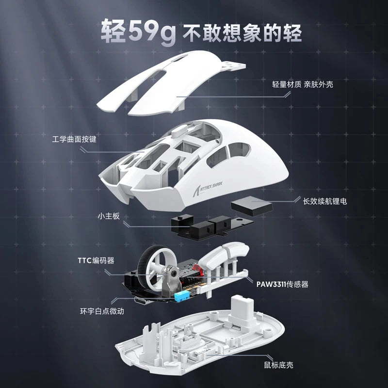 Attack Shark R1 Tri-Mode Wireless Gaming Mouse – 18000 DPI / 1000Hz, PAW3311, with Macro Support