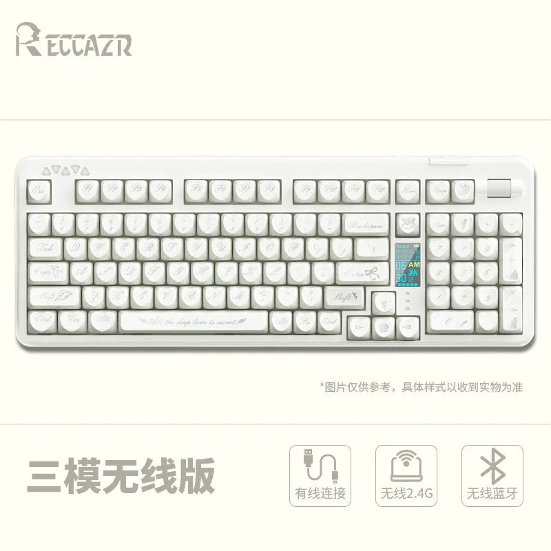 For R102 Pink Mechanical Keyboard  Custom Wireless Hotswap Tri Mode 98/102 Love Keycap Cute Bluetooth 2.4g girl Gaming Keyboard