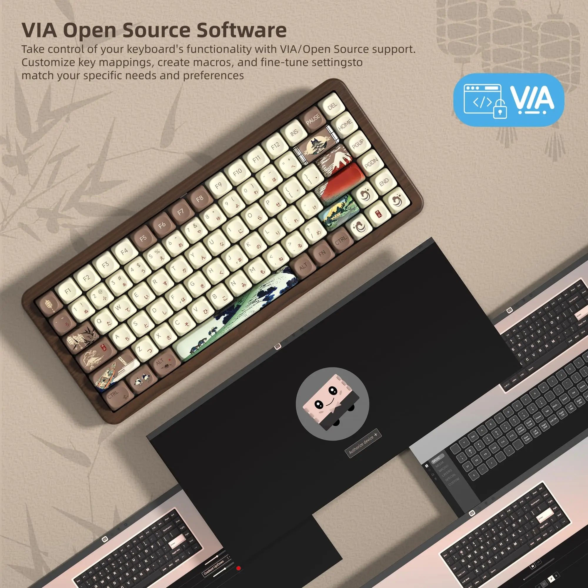 Womier WD75 V2 Fuji Mountain Theme 75% Keyboard with QMK/VIA Wood Gaming Keyboard Tri-Mode Wireless Mechanical RGB Hot Swap