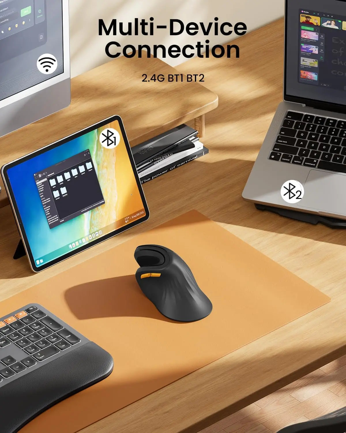 ProtoArc Ergonomic Mouse EM11 NL BT Rechargeable Wireless Vertical Mouse 3 Multi-Device 2.4GHz Optical Mice  for Computer