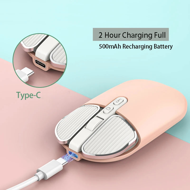 Mini Mouse 2.4G Wireless Bluetooth-compatible Cute Mute Mouse for Macbook Rechargeable Mouse for PC Laptop Office Gaming Mice